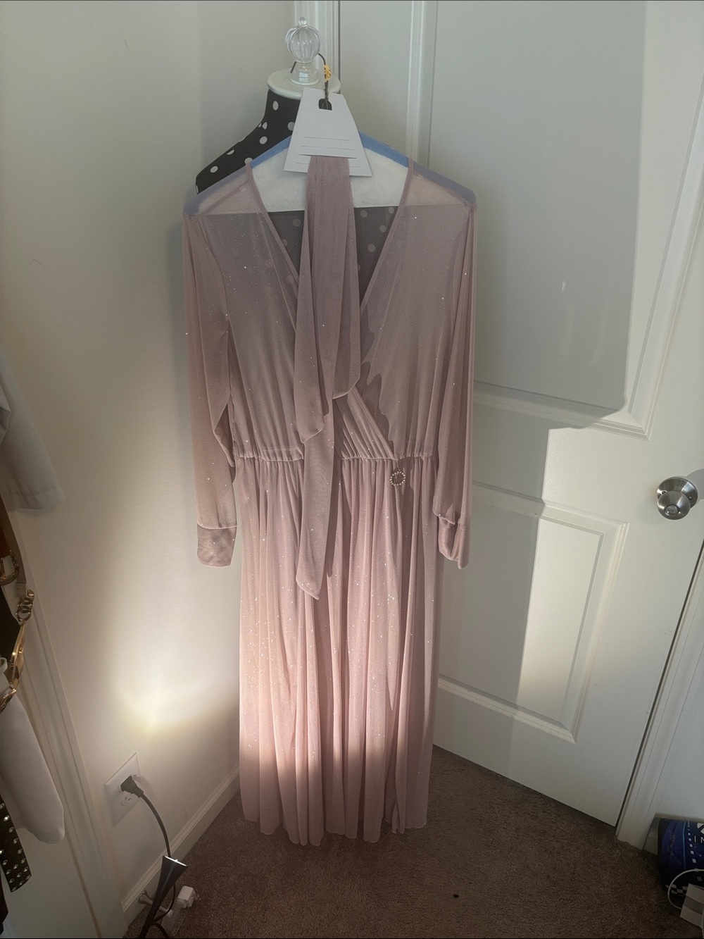 Chiffon Long Sleeve Sparkle Maxi Dress - Dusty Rose